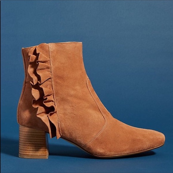 Anthropologie Shoes - Anthropologie suede booties with ruffles